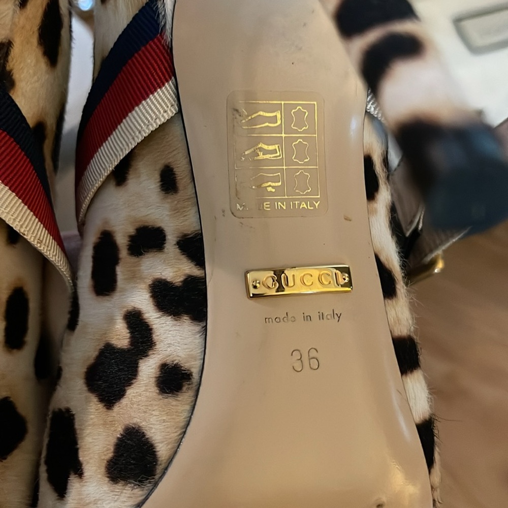 Sylvie Leopard Print Stiletto Heels with Red and Blue Straps - Picture 7 of 8